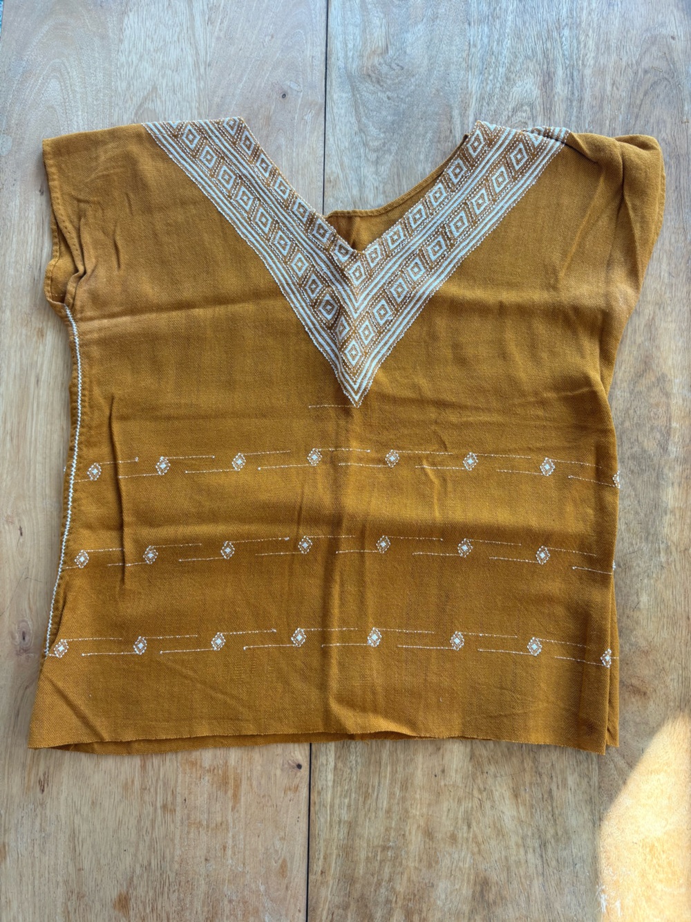Embroidered V-Neck Women’s Top in Mustard